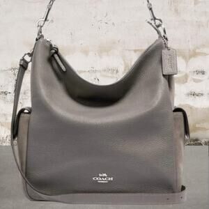 Coach C1522 Pennie Hobo Heather Gray Suede & Leather Convertible Shoulder Bag